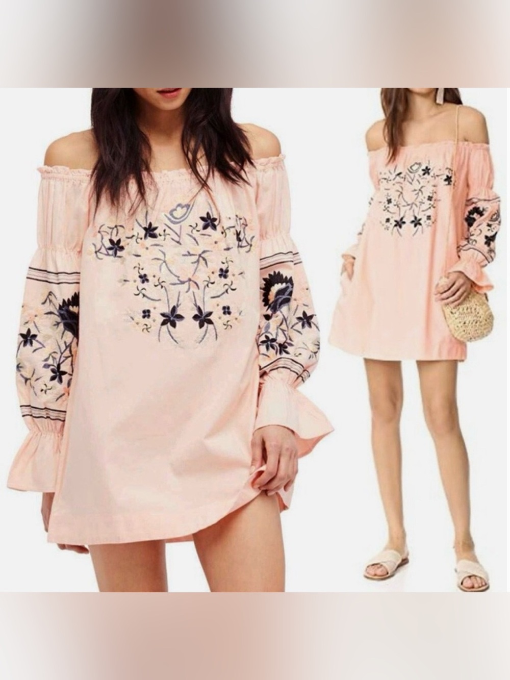 Free People Fleur Du Jour Cotton Shift Dress Pink S